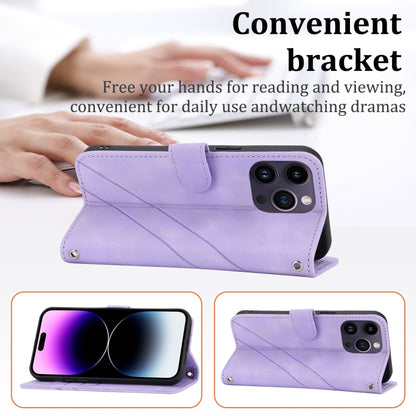 For iPhone 16 Pro Max Embossed Line Leather Phone Case with Lanyard(Purple) - iPhone 16 Pro Max Cases by PMC Jewellery | Online Shopping South Africa | PMC Jewellery | Buy Now Pay Later Mobicred