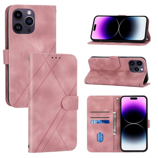 For iPhone 16 Pro Embossed Line Leather Phone Case with Lanyard(Pink) - iPhone 16 Pro Cases by PMC Jewellery | Online Shopping South Africa | PMC Jewellery | Buy Now Pay Later Mobicred