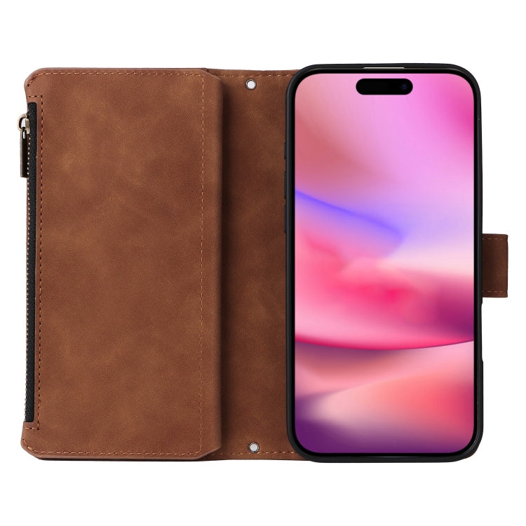 For iPhone 16 Crossbody Multi-card Slot Wallet Zipper Leather Phone Case(Brown) - iPhone 16 Cases by PMC Jewellery | Online Shopping South Africa | PMC Jewellery | Buy Now Pay Later Mobicred