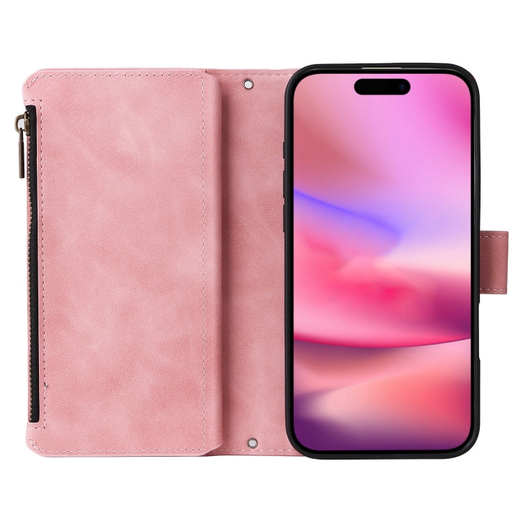 For iPhone 16 Plus Crossbody Multi-card Slot Wallet Zipper Leather Phone Case(Pink) - iPhone 16 Plus Cases by PMC Jewellery | Online Shopping South Africa | PMC Jewellery | Buy Now Pay Later Mobicred