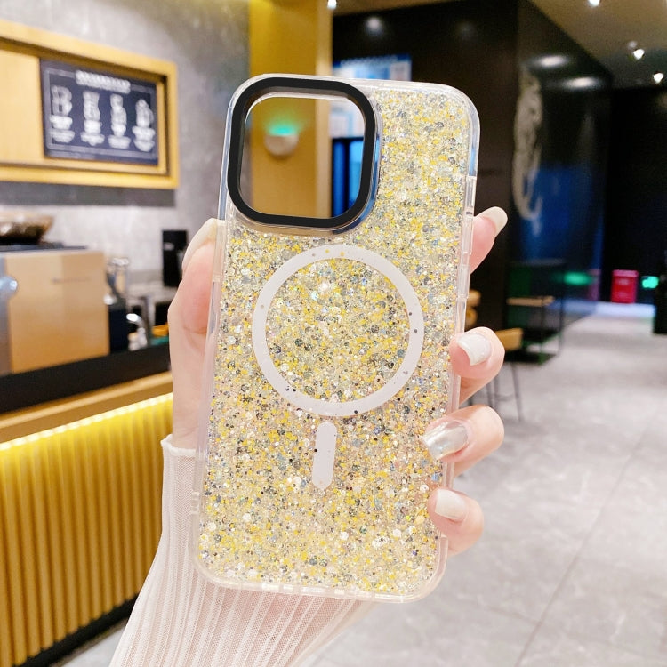 For iPhone 15 Gold Armor MagSafe Glitter Epoxy Phone Case(Yellow) - iPhone 15 Cases by PMC Jewellery | Online Shopping South Africa | PMC Jewellery