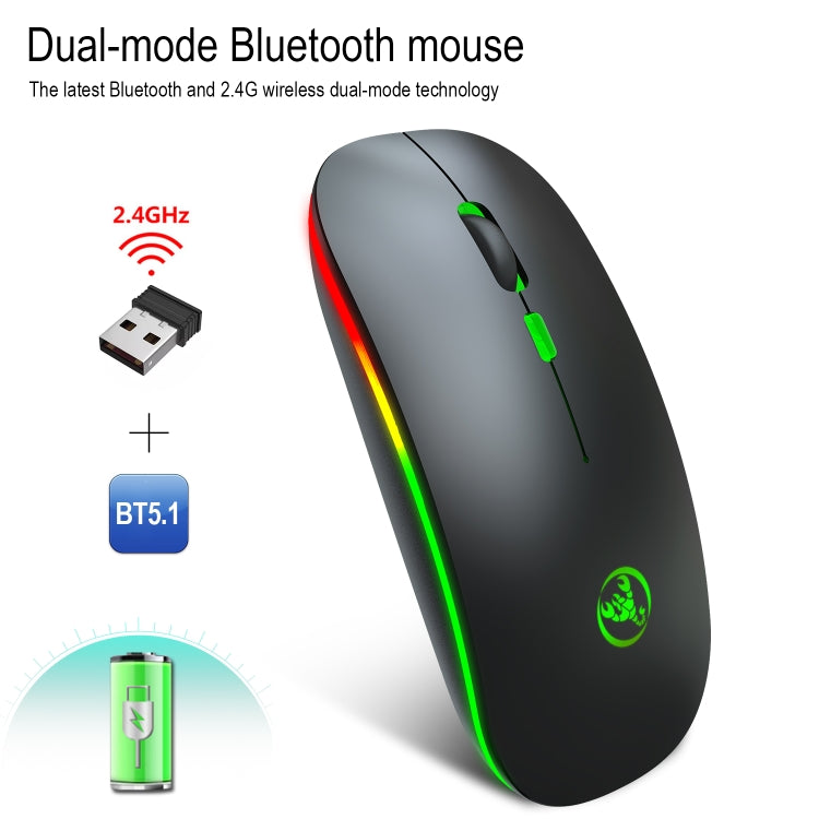 HXSJ T18 2.4GHZ 1600dpi Dual-mode Light-emitting Wireless Mouse USB + Bluetooth 5.1 Rechargeable - Wireless Mice by HXSJ | Online Shopping South Africa | PMC Jewellery | Buy Now Pay Later Mobicred