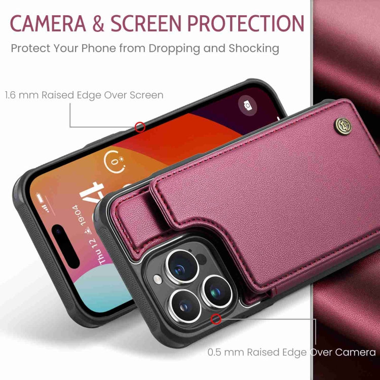 For iPhone 15 Pro Max CaseMe C22 Card Slots Holder RFID Anti-theft Phone Case(Wine Red) - iPhone 15 Pro Max Cases by CaseMe | Online Shopping South Africa | PMC Jewellery | Buy Now Pay Later Mobicred