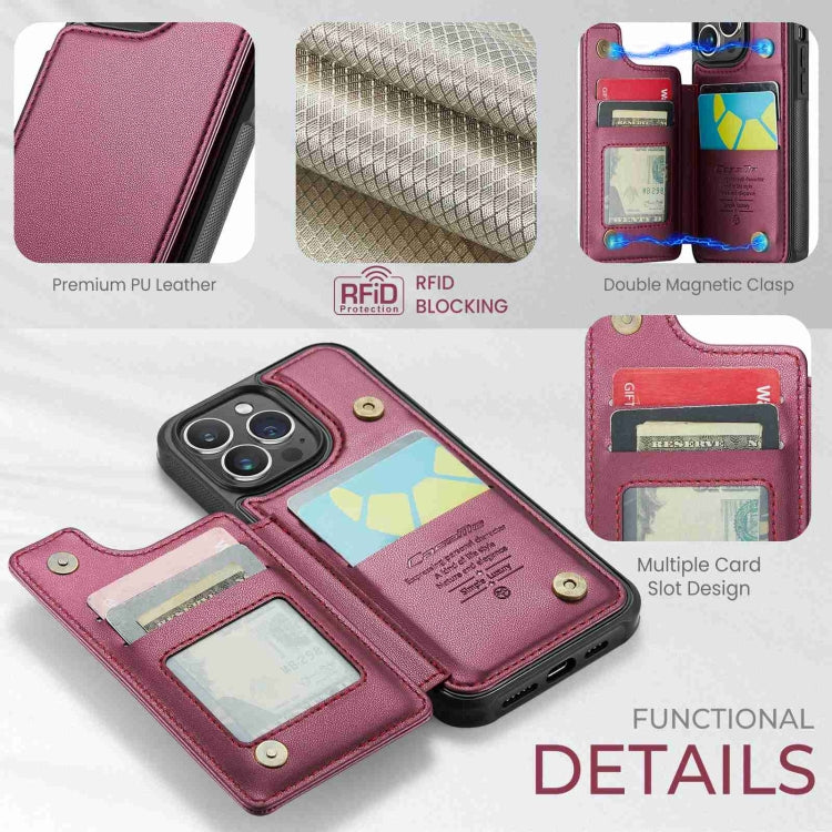 For iPhone 15 Pro Max CaseMe C22 Card Slots Holder RFID Anti-theft Phone Case(Wine Red) - iPhone 15 Pro Max Cases by CaseMe | Online Shopping South Africa | PMC Jewellery | Buy Now Pay Later Mobicred