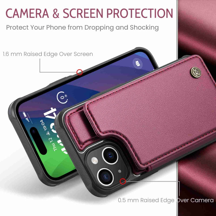 For iPhone 15 Plus CaseMe C22 Card Slots Holder RFID Anti-theft Phone Case(Wine Red) - iPhone 15 Plus Cases by CaseMe | Online Shopping South Africa | PMC Jewellery | Buy Now Pay Later Mobicred