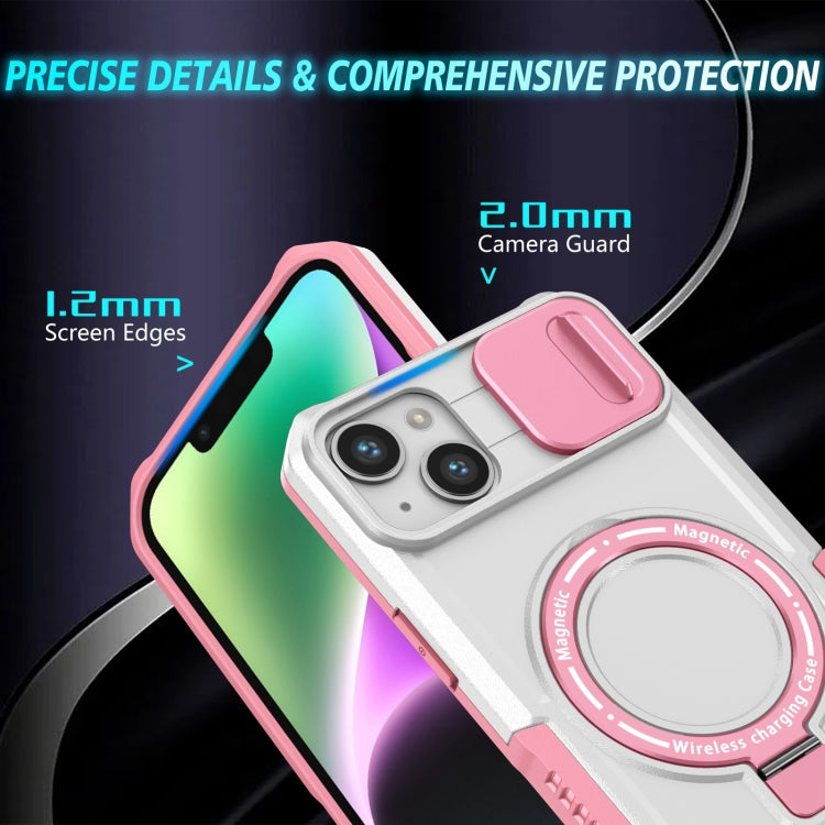 For iPhone 14 Sliding Camshield Magsafe Holder TPU Hybrid PC Phone Case(Pink White) - iPhone 14 Cases by PMC Jewellery | Online Shopping South Africa | PMC Jewellery