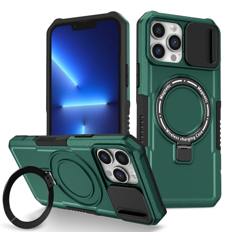 For iPhone 13 Pro Max Sliding Camshield Magsafe Holder TPU Hybrid PC Phone Case(Deep Green) - iPhone 13 Pro Max Cases by PMC Jewellery | Online Shopping South Africa | PMC Jewellery