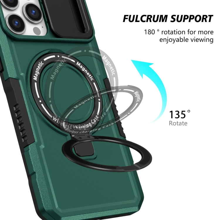 For iPhone 13 Pro Max Sliding Camshield Magsafe Holder TPU Hybrid PC Phone Case(Deep Green) - iPhone 13 Pro Max Cases by PMC Jewellery | Online Shopping South Africa | PMC Jewellery