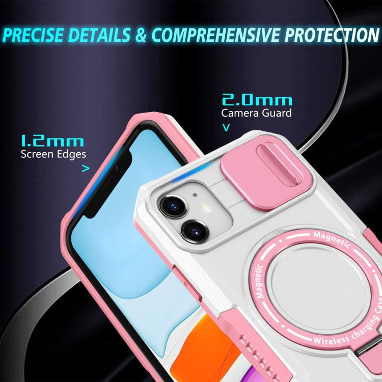 For iPhone 12 Sliding Camshield Magsafe Holder TPU Hybrid PC Phone Case(Pink White) - iPhone 12 / 12 Pro Cases by PMC Jewellery | Online Shopping South Africa | PMC Jewellery