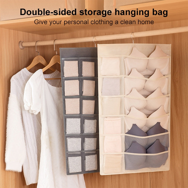 5+10 Grids Underwear Storage Bag Non-woven Double-sided Hanging Storage Bag(Pink) - Storage Bags by PMC Jewellery | Online Shopping South Africa | PMC Jewellery | Buy Now Pay Later Mobicred