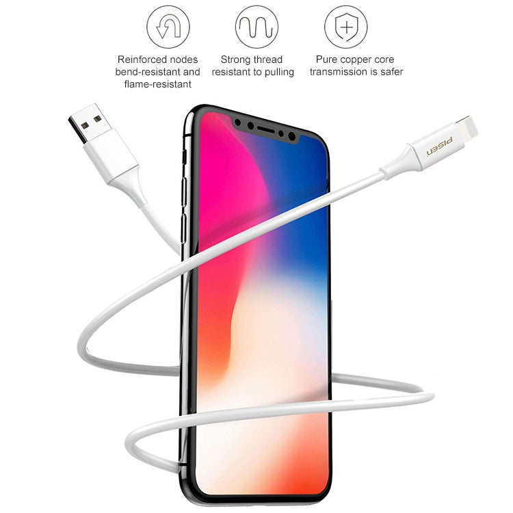 PISEN 1m 2.4A USB to 8 Pin Anti Breaking Fast Charging Cable - Charging Cable & Head by PMC Jewellery | Online Shopping South Africa | PMC Jewellery | Buy Now Pay Later Mobicred