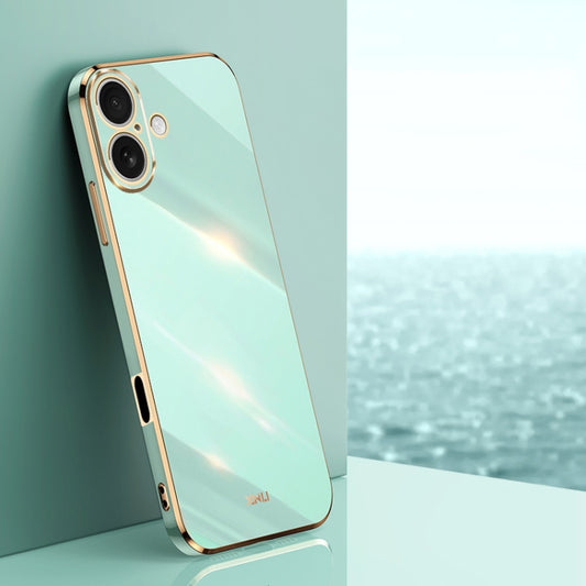 For iPhone 16 XINLI Straight Edge 6D Electroplate TPU Phone Case(Mint Green) - iPhone 16 Cases by XINLI | Online Shopping South Africa | PMC Jewellery | Buy Now Pay Later Mobicred