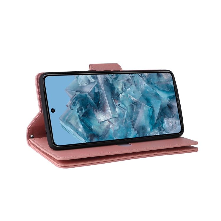 For Google Pixel 8a Rivet Buckle 9 Cards Three Fold Leather Phone Case(Rose Gold) - Google Cases by PMC Jewellery | Online Shopping South Africa | PMC Jewellery | Buy Now Pay Later Mobicred