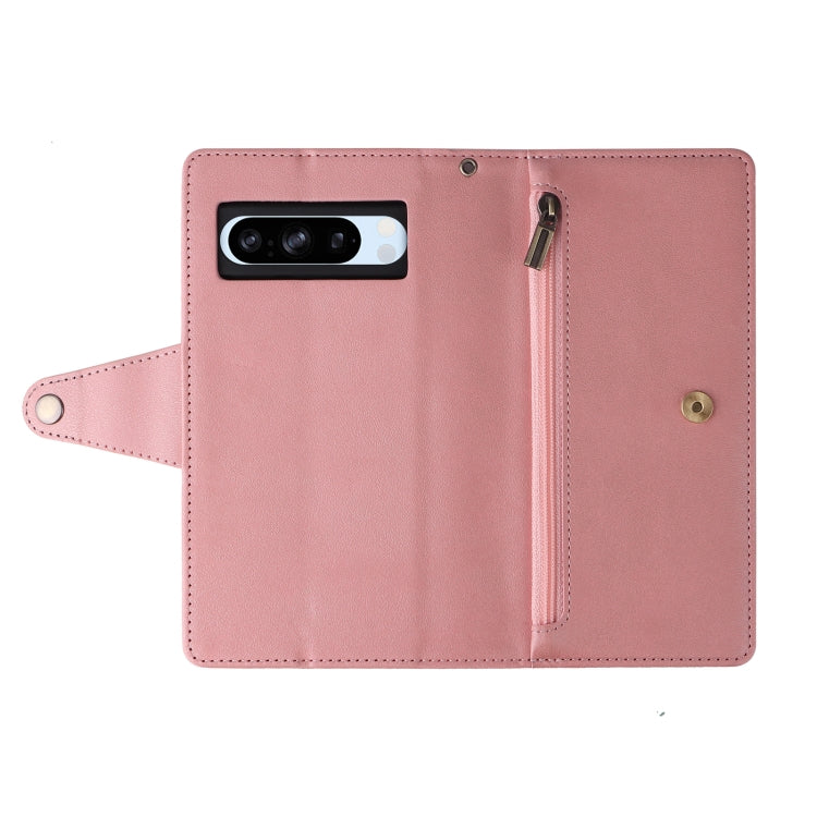 For Google Pixel 8a Rivet Buckle 9 Cards Three Fold Leather Phone Case(Rose Gold) - Google Cases by PMC Jewellery | Online Shopping South Africa | PMC Jewellery | Buy Now Pay Later Mobicred