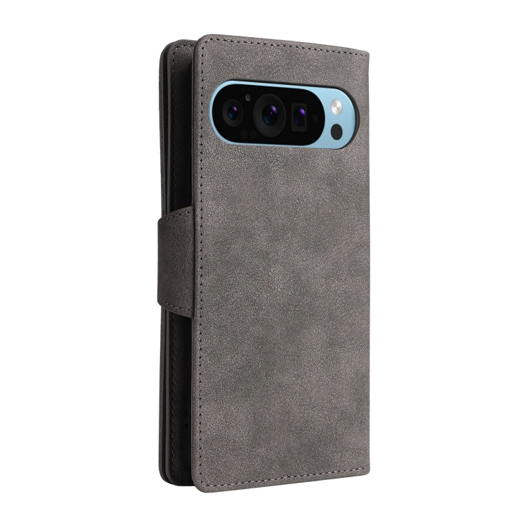 For Google Pixel 9 Rivet Buckle 9 Cards Three Fold Leather Phone Case(Grey) - Google Cases by PMC Jewellery | Online Shopping South Africa | PMC Jewellery | Buy Now Pay Later Mobicred