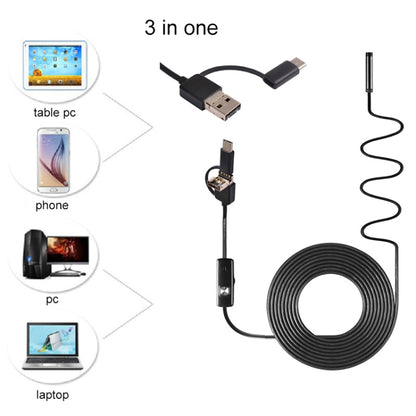 AN100 3 in 1 IP67 Waterproof USB-C / Type-C + Micro USB + USB HD Endoscope Snake Tube Inspection Camera for Parts of OTG Function Android Mobile Phone, with 6 LEDs, Lens Diameter:7mm(Length: 2m) -  by PMC Jewellery | Online Shopping South Africa | PMC Jewellery | Buy Now Pay Later Mobicred