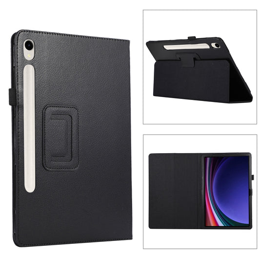 For Samsung Galaxy Tab S9+ / S10+ Litchi Texture Leather Tablet Case with Holder(Black) - Other Galaxy Tab PC by PMC Jewellery | Online Shopping South Africa | PMC Jewellery | Buy Now Pay Later Mobicred