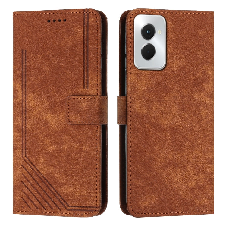 For Motorola Moto G Power 5G 2024 Skin Feel Stripe Pattern Leather Phone Case with Lanyard(Brown) - Motorola Cases by PMC Jewellery | Online Shopping South Africa | PMC Jewellery | Buy Now Pay Later Mobicred