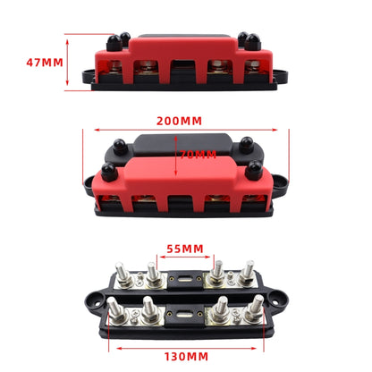 CP-4127 RV / Yacht M8 4-stud Double Row Busbar(Red Black) - Fuse by PMC Jewellery | Online Shopping South Africa | PMC Jewellery | Buy Now Pay Later Mobicred