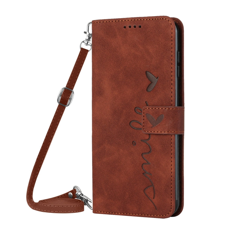 For Realme 11 4G Global Skin Feel Heart Pattern Leather Phone Case with Lanyard(Brown) - Realme Cases by PMC Jewellery | Online Shopping South Africa | PMC Jewellery | Buy Now Pay Later Mobicred