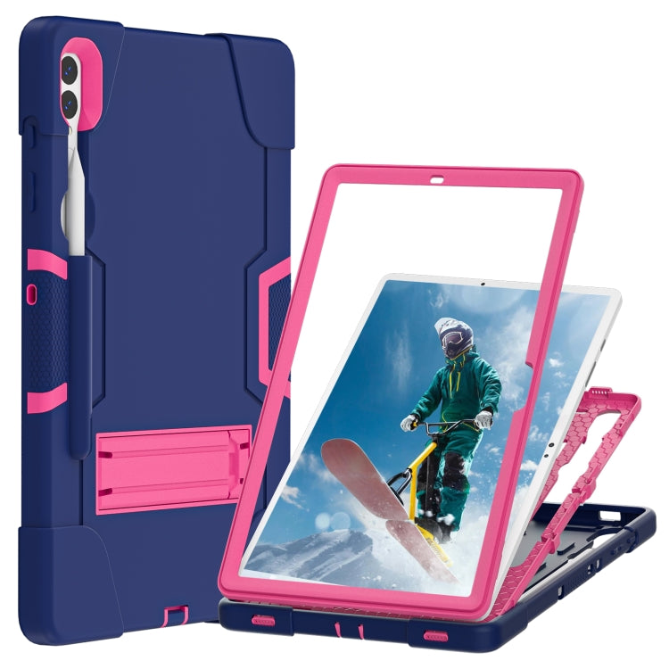 For Samsung Galaxy Tab S9+ Contrast Color Silicone PC Tablet Case with Holder(Navy Blue + Rose Red) - Galaxy Tab S9+ Cases by PMC Jewellery | Online Shopping South Africa | PMC Jewellery | Buy Now Pay Later Mobicred