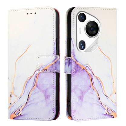 For Huawei Pura 70 Pro / 70 Pro+ PT003 Marble Pattern Flip Leather Phone Case(LS006 White Purple) - Huawei Cases by PMC Jewellery | Online Shopping South Africa | PMC Jewellery | Buy Now Pay Later Mobicred