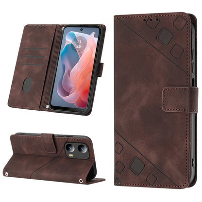 For Motorola Moto G Play 5G 2024 Skin Feel Embossed Leather Phone Case(Brown) - Motorola Cases by PMC Jewellery | Online Shopping South Africa | PMC Jewellery | Buy Now Pay Later Mobicred