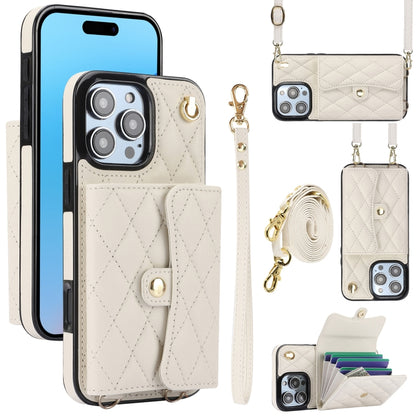 For iPhone 16 Pro Max Crossbody Rhombic Horizontal Wallet Leather Phone Case(White) - iPhone 16 Pro Max Cases by PMC Jewellery | Online Shopping South Africa | PMC Jewellery | Buy Now Pay Later Mobicred