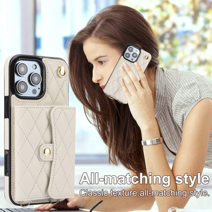 For iPhone 16 Pro Max Crossbody Rhombic Horizontal Wallet Leather Phone Case(White) - iPhone 16 Pro Max Cases by PMC Jewellery | Online Shopping South Africa | PMC Jewellery | Buy Now Pay Later Mobicred