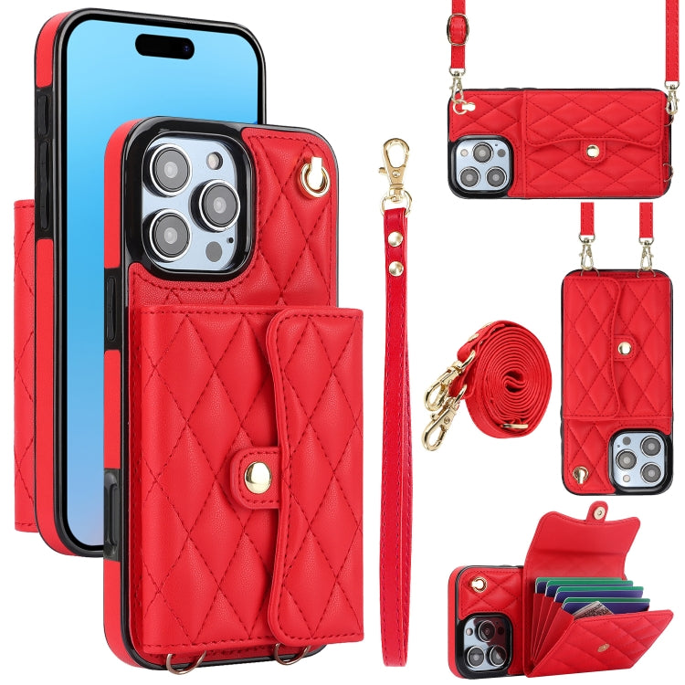 For iPhone 16 Pro Max Crossbody Rhombic Horizontal Wallet Leather Phone Case(Red) - iPhone 16 Pro Max Cases by PMC Jewellery | Online Shopping South Africa | PMC Jewellery | Buy Now Pay Later Mobicred