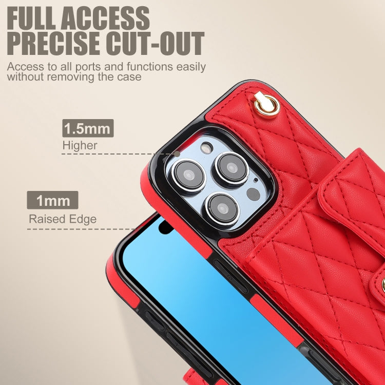 For iPhone 16 Pro Max Crossbody Rhombic Horizontal Wallet Leather Phone Case(Red) - iPhone 16 Pro Max Cases by PMC Jewellery | Online Shopping South Africa | PMC Jewellery | Buy Now Pay Later Mobicred