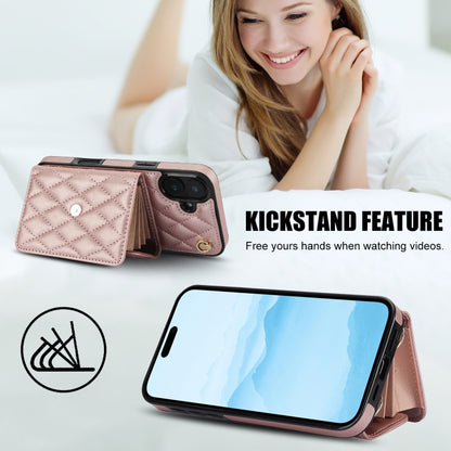 For iPhone 16 Crossbody Rhombic Horizontal Wallet Leather Phone Case(Rose Gold) - iPhone 16 Cases by PMC Jewellery | Online Shopping South Africa | PMC Jewellery | Buy Now Pay Later Mobicred