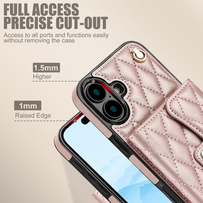 For iPhone 16 Crossbody Rhombic Horizontal Wallet Leather Phone Case(Rose Gold) - iPhone 16 Cases by PMC Jewellery | Online Shopping South Africa | PMC Jewellery | Buy Now Pay Later Mobicred