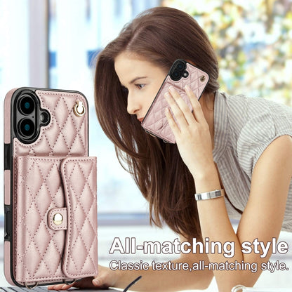 For iPhone 16 Crossbody Rhombic Horizontal Wallet Leather Phone Case(Rose Gold) - iPhone 16 Cases by PMC Jewellery | Online Shopping South Africa | PMC Jewellery | Buy Now Pay Later Mobicred