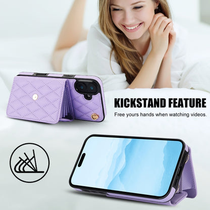 For iPhone 16 Crossbody Rhombic Horizontal Wallet Leather Phone Case(Purple) - iPhone 16 Cases by PMC Jewellery | Online Shopping South Africa | PMC Jewellery | Buy Now Pay Later Mobicred