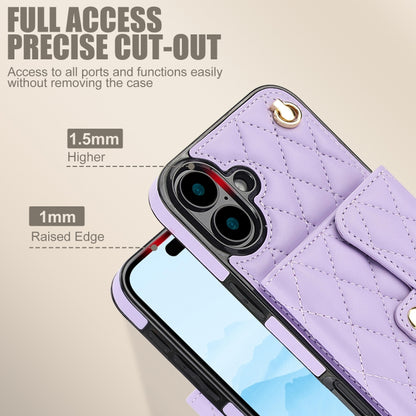 For iPhone 16 Crossbody Rhombic Horizontal Wallet Leather Phone Case(Purple) - iPhone 16 Cases by PMC Jewellery | Online Shopping South Africa | PMC Jewellery | Buy Now Pay Later Mobicred