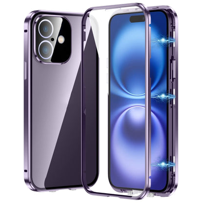 For iPhone 16 Magnetic Double-buckle HD Tempered Glass Phone Case(Purple) - iPhone 16 Cases by PMC Jewellery | Online Shopping South Africa | PMC Jewellery | Buy Now Pay Later Mobicred