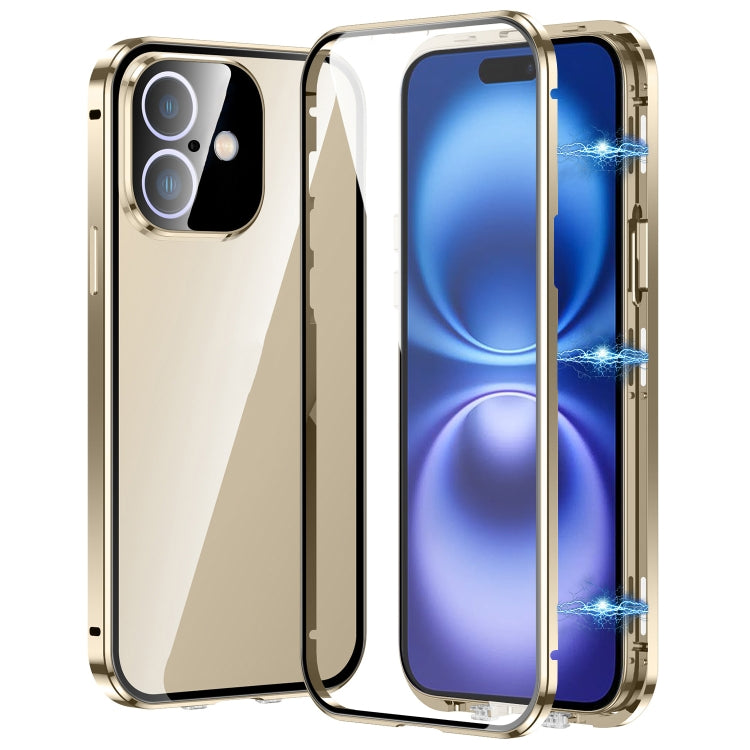 For iPhone 16 Plus Magnetic Double-buckle HD Tempered Glass Phone Case(Gold) - iPhone 16 Plus Cases by PMC Jewellery | Online Shopping South Africa | PMC Jewellery | Buy Now Pay Later Mobicred