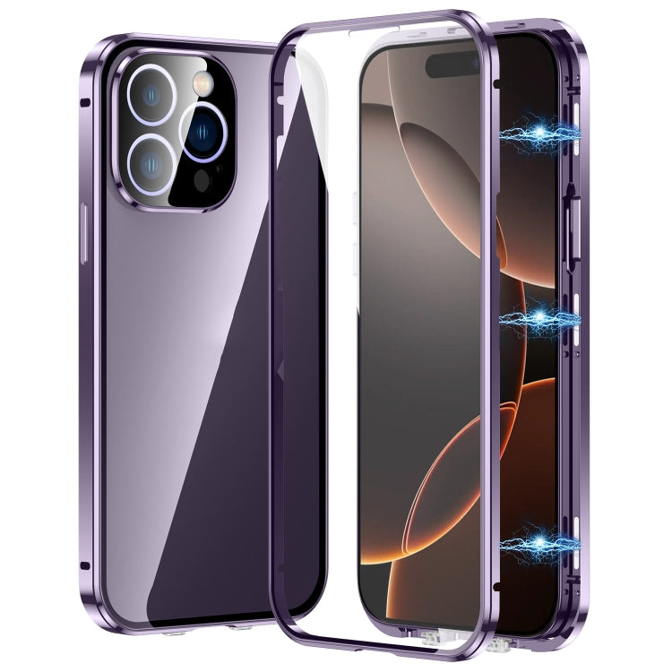 For iPhone 16 Pro Magnetic Double-buckle HD Tempered Glass Phone Case(Purple) - iPhone 16 Pro Cases by PMC Jewellery | Online Shopping South Africa | PMC Jewellery | Buy Now Pay Later Mobicred