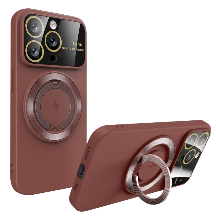 For iPhone 15 Pro Large Window MagSafe Magnetic Holder Phone Case(Claret Red) - iPhone 15 Pro Cases by PMC Jewellery | Online Shopping South Africa | PMC Jewellery