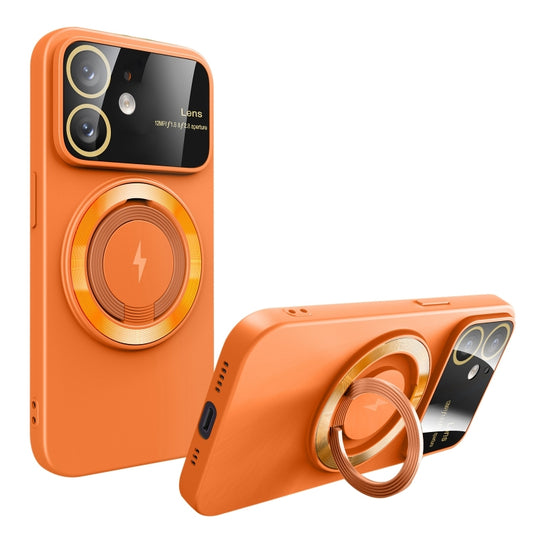 For iPhone 11 Large Window MagSafe Magnetic Holder Phone Case(Orange) - iPhone 11 Cases by PMC Jewellery | Online Shopping South Africa | PMC Jewellery