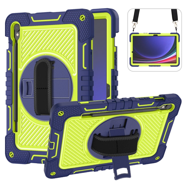 For Samsung Galaxy Tab S9 360 Degree Rotation PC Contrast Silicone Tablet Case(Navy Blue + Yellow Green) - Galaxy Tab S9 Cases by PMC Jewellery | Online Shopping South Africa | PMC Jewellery | Buy Now Pay Later Mobicred