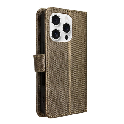 For iPhone 16 Pro Diamond Texture Leather Phone Case(Brown) - iPhone 16 Pro Cases by PMC Jewellery | Online Shopping South Africa | PMC Jewellery | Buy Now Pay Later Mobicred