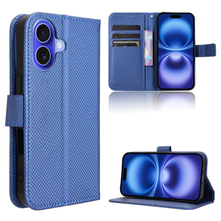 For iPhone 16 Plus Diamond Texture Leather Phone Case(Blue) - iPhone 16 Plus Cases by PMC Jewellery | Online Shopping South Africa | PMC Jewellery | Buy Now Pay Later Mobicred