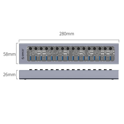 ORICO AT2U3-16AB-GY-BP 16 Ports USB 3.0 HUB with Individual Switches & Blue LED Indicator(AU Plug) - USB 3.0 HUB by ORICO | Online Shopping South Africa | PMC Jewellery | Buy Now Pay Later Mobicred