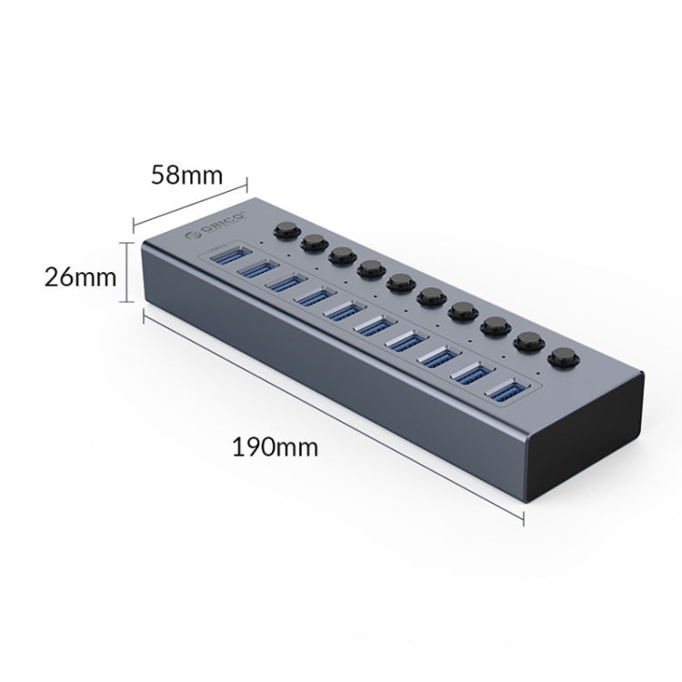 ORICO BT2U3-10AB-GY-BP 10 Ports USB 3.0 HUB with Individual Switches(EU Plug) - USB 3.0 HUB by ORICO | Online Shopping South Africa | PMC Jewellery | Buy Now Pay Later Mobicred