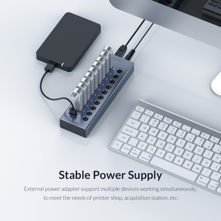 ORICO BT2U3-10AB-GY-BP 10 Ports USB 3.0 HUB with Individual Switches(EU Plug) - USB 3.0 HUB by ORICO | Online Shopping South Africa | PMC Jewellery | Buy Now Pay Later Mobicred