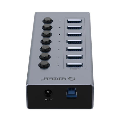 ORICO BT2U3-7AB-GY-BP 7 Ports USB 3.0 HUB with Individual Switches(UK Plug) - USB 3.0 HUB by ORICO | Online Shopping South Africa | PMC Jewellery | Buy Now Pay Later Mobicred