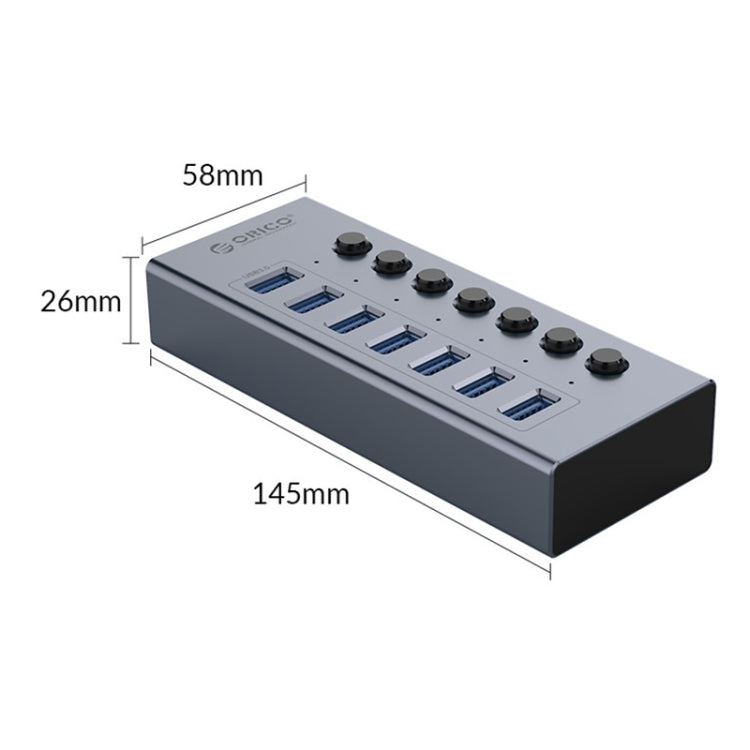 ORICO BT2U3-7AB-GY-BP 7 Ports USB 3.0 HUB with Individual Switches(UK Plug) - USB 3.0 HUB by ORICO | Online Shopping South Africa | PMC Jewellery | Buy Now Pay Later Mobicred