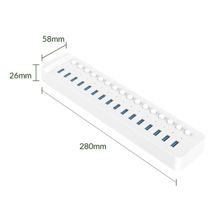 ORICO CT2U3-16AB Plastic Stripes 16 Ports USB 3.0 HUB with Individual Switches, Plug:EU Plug(White) - USB 3.0 HUB by ORICO | Online Shopping South Africa | PMC Jewellery | Buy Now Pay Later Mobicred